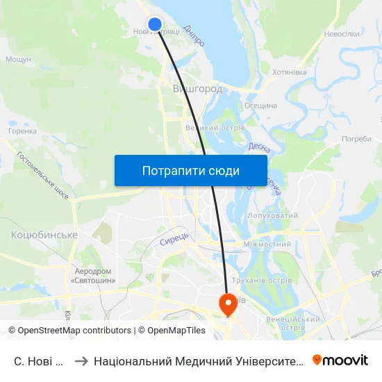 С. Нові Петрівці to Національний Медичний Університет Імені О. О. Богомольця map