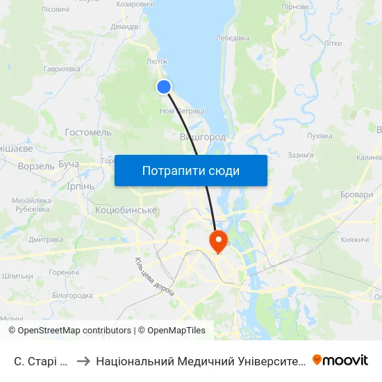 С. Старі Петрівці to Національний Медичний Університет Імені О. О. Богомольця map