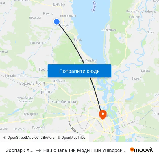 Зоопарк XII Місяців to Національний Медичний Університет Імені О. О. Богомольця map