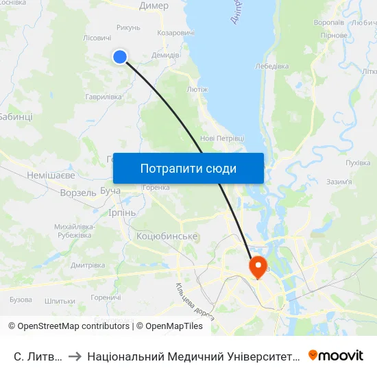 С. Литвинівка to Національний Медичний Університет Імені О. О. Богомольця map