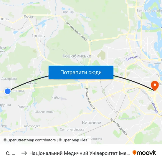 С. Мила to Національний Медичний Університет Імені О. О. Богомольця map