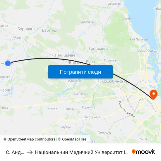 С. Андріївка to Національний Медичний Університет Імені О. О. Богомольця map