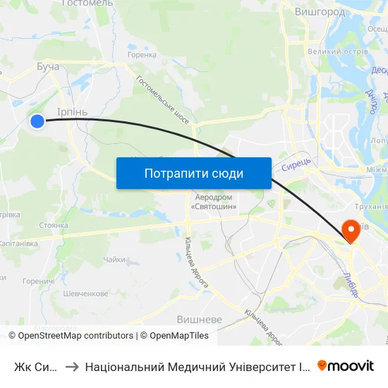 Жк Синергія to Національний Медичний Університет Імені О. О. Богомольця map