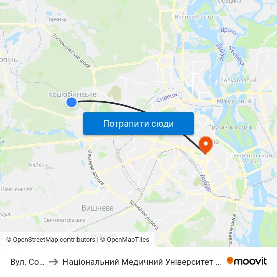 Вул. Соборна to Національний Медичний Університет Імені О. О. Богомольця map