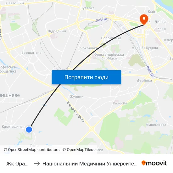 Жк Оранж Парк to Національний Медичний Університет Імені О. О. Богомольця map