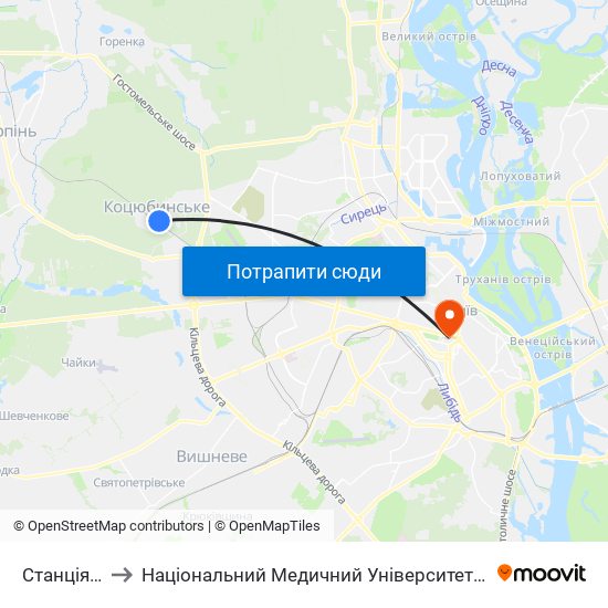 Станція Біличі to Національний Медичний Університет Імені О. О. Богомольця map