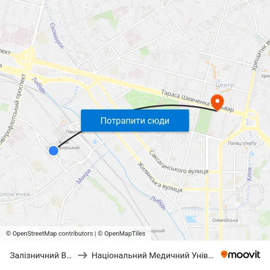 Залізничний Вокзал Південний to Національний Медичний Університет Імені О. О. Богомольця map