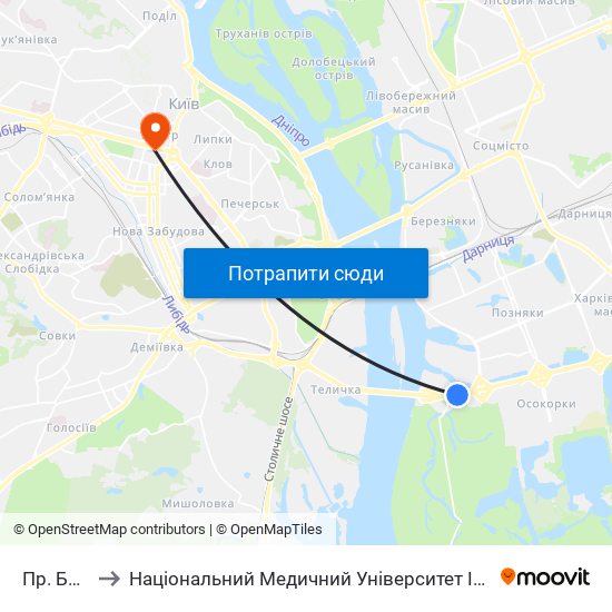 Пр. Бажана to Національний Медичний Університет Імені О. О. Богомольця map
