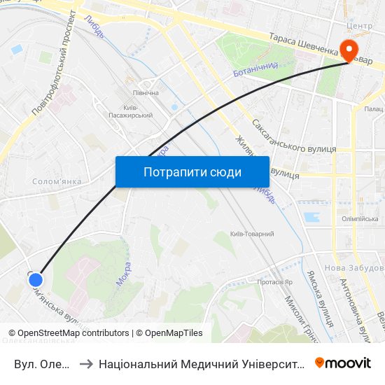 Вул. Олексіївська to Національний Медичний Університет Імені О. О. Богомольця map