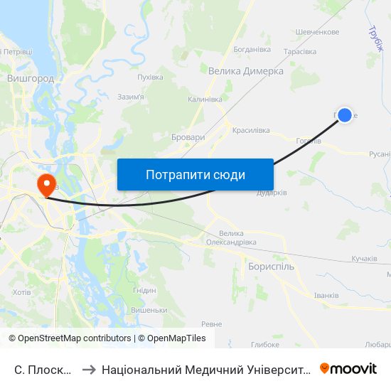 С. Плоске (Центр) to Національний Медичний Університет Імені О. О. Богомольця map