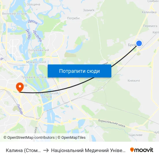 Калина (Стоматполіклініка) to Національний Медичний Університет Імені О. О. Богомольця map