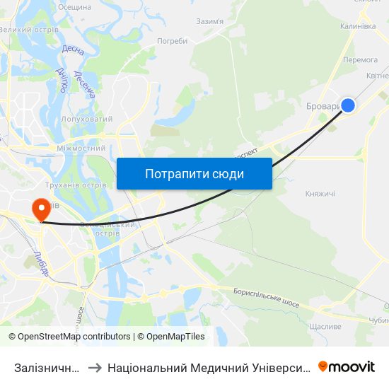 Залізничний Вокзал to Національний Медичний Університет Імені О. О. Богомольця map