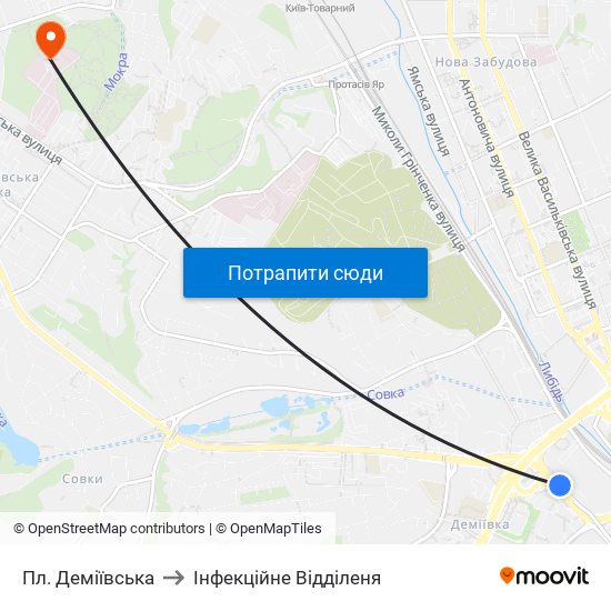 Пл. Деміївська to Інфекційне Відділеня map