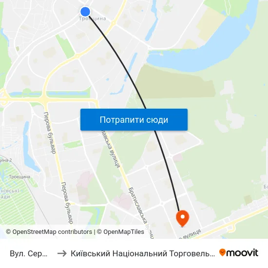 Вул. Сержа Лифаря to Київський Національний Торговельно-Економічний Університет map