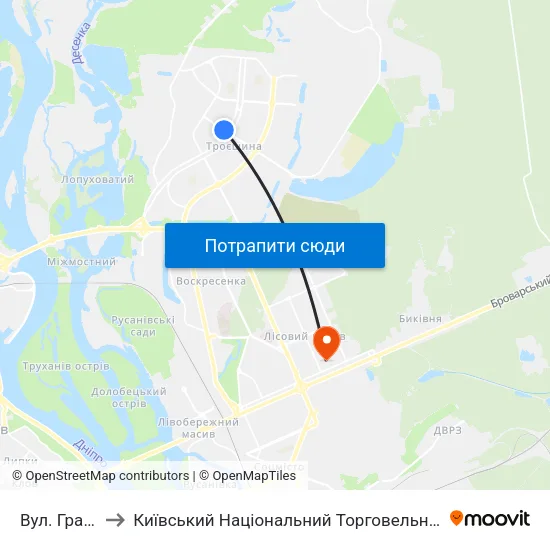 Вул. Градинська to Київський Національний Торговельно-Економічний Університет map