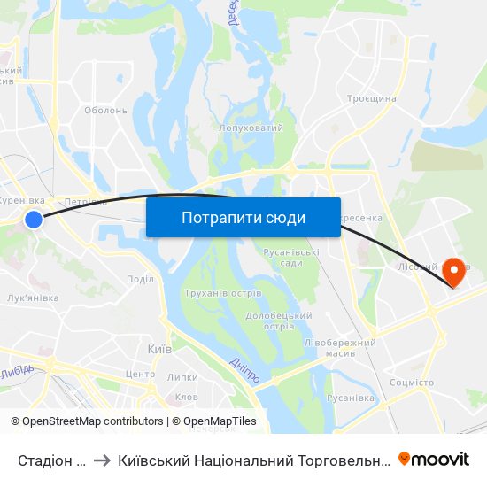 Стадіон Спартак to Київський Національний Торговельно-Економічний Університет map