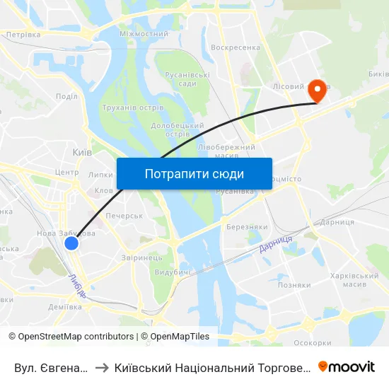 Вул. Євгена Коновальця to Київський Національний Торговельно-Економічний Університет map
