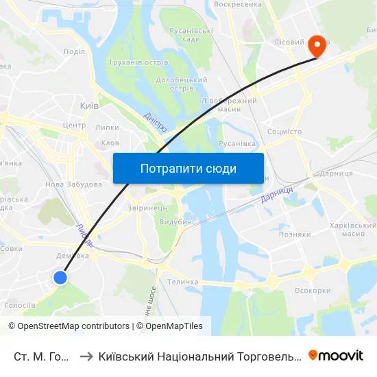 Ст. М. Голосіївська to Київський Національний Торговельно-Економічний Університет map