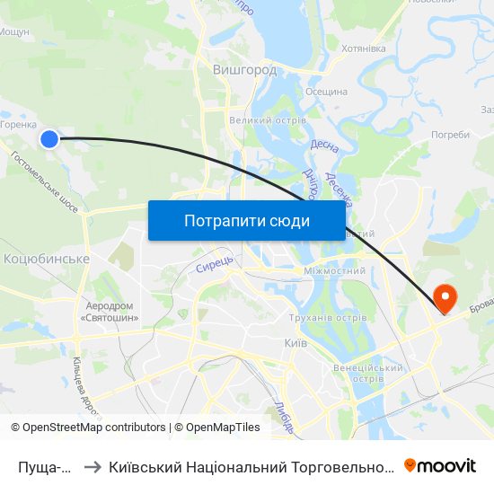 Пуща-Водиця to Київський Національний Торговельно-Економічний Університет map