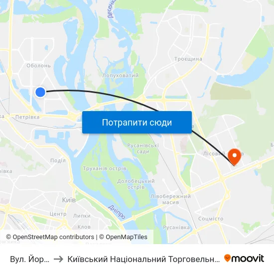 Вул. Йорданська to Київський Національний Торговельно-Економічний Університет map