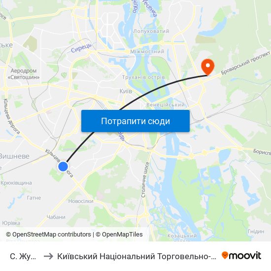 С. Жуляни-1 to Київський Національний Торговельно-Економічний Університет map