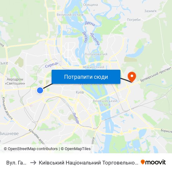 Вул. Гарматна to Київський Національний Торговельно-Економічний Університет map