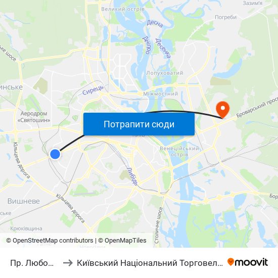 Пр. Любомира Гузара to Київський Національний Торговельно-Економічний Університет map