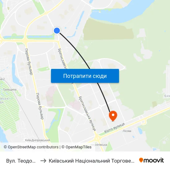 Вул. Теодора Драйзера to Київський Національний Торговельно-Економічний Університет map