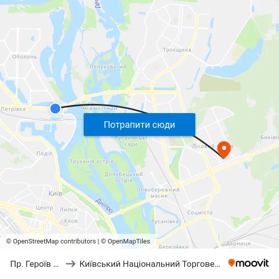 Пр. Героїв Сталінграда to Київський Національний Торговельно-Економічний Університет map