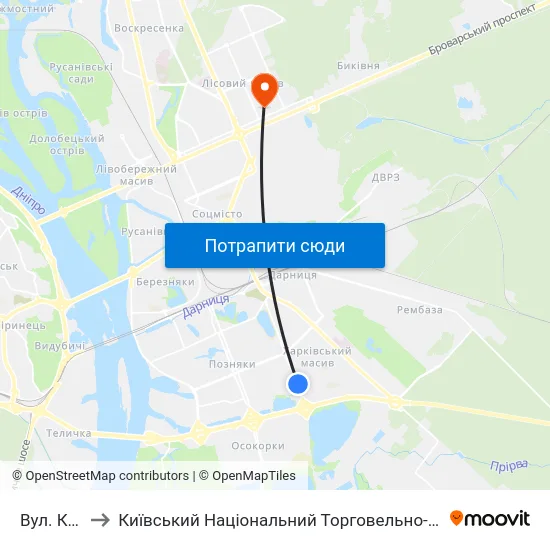 Вул. Кошиця to Київський Національний Торговельно-Економічний Університет map