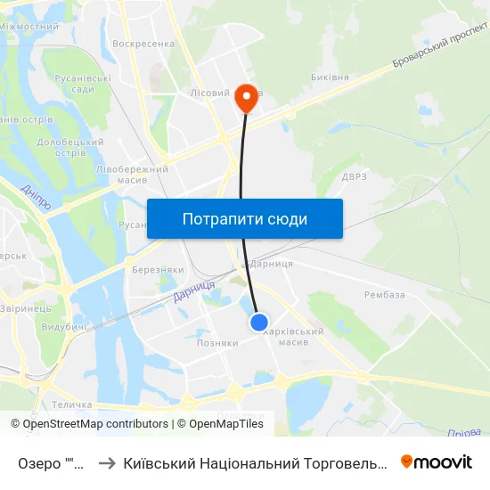 Озеро ""Сонячне"" to Київський Національний Торговельно-Економічний Університет map