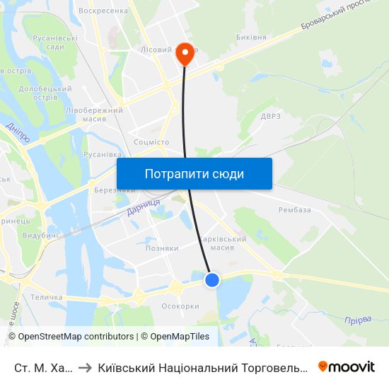 Ст. М. Харківська to Київський Національний Торговельно-Економічний Університет map