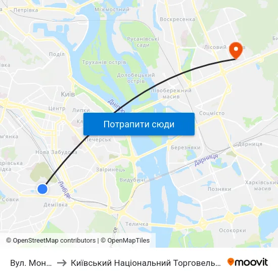 Вул. Монтажників to Київський Національний Торговельно-Економічний Університет map
