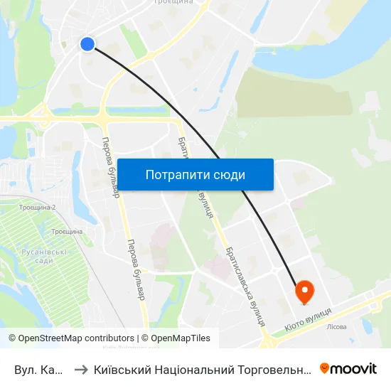 Вул. Каштанова to Київський Національний Торговельно-Економічний Університет map