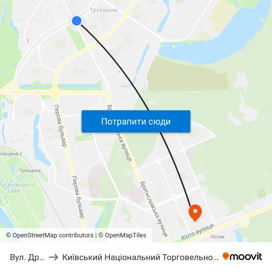 Вул. Драйзера to Київський Національний Торговельно-Економічний Університет map