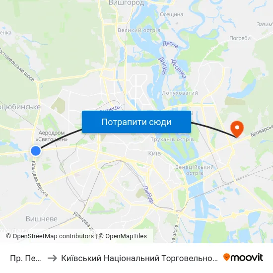 Пр. Перемоги to Київський Національний Торговельно-Економічний Університет map