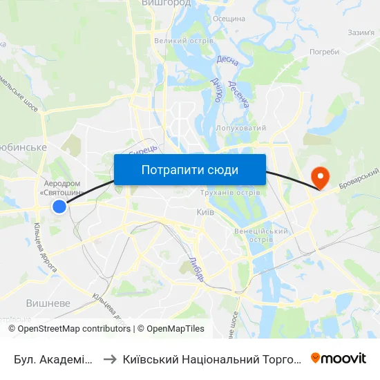 Бул. Академіка Вернадського to Київський Національний Торговельно-Економічний Університет map