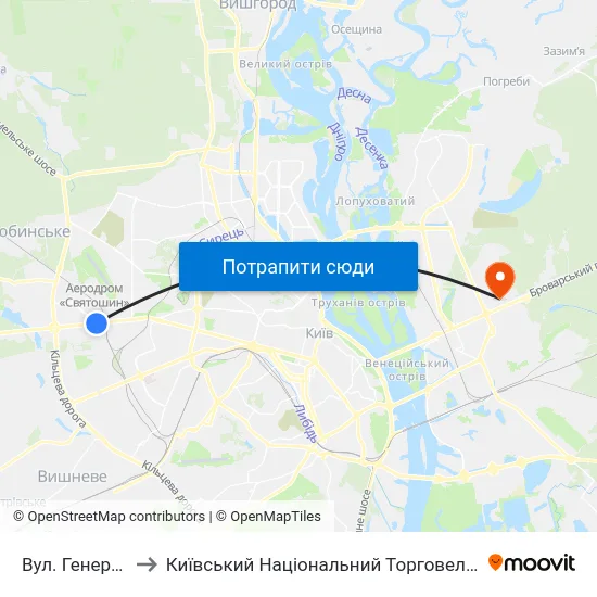Вул. Генерала Вітрука to Київський Національний Торговельно-Економічний Університет map