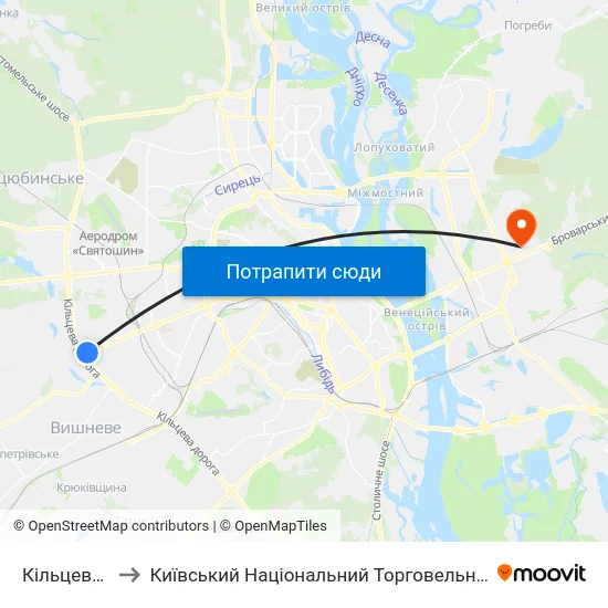 Кільцева Дорога to Київський Національний Торговельно-Економічний Університет map