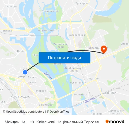 Майдан Незалежності to Київський Національний Торговельно-Економічний Університет map