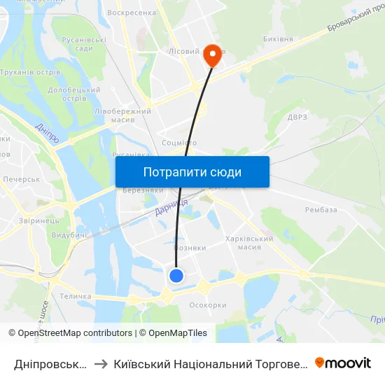 Дніпровська Набережна to Київський Національний Торговельно-Економічний Університет map