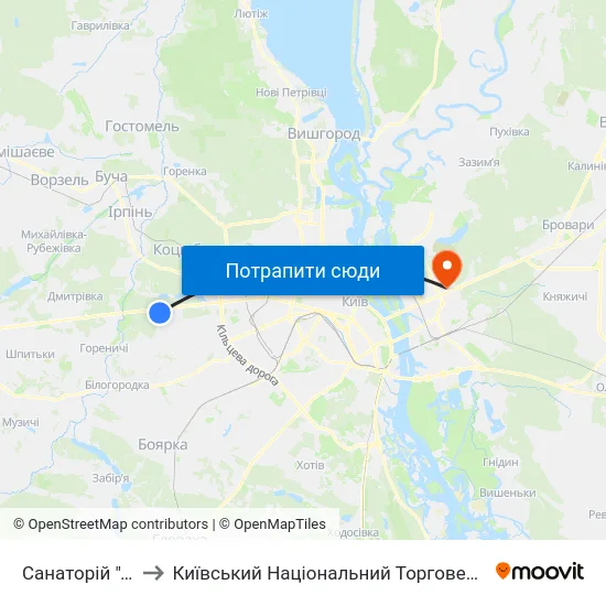 Санаторій ""Перемога"" to Київський Національний Торговельно-Економічний Університет map