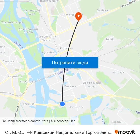 Ст. М. Осокорки to Київський Національний Торговельно-Економічний Університет map