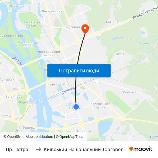 Пр. Петра Григоренка to Київський Національний Торговельно-Економічний Університет map