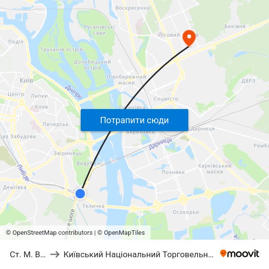 Ст. М. Видубичі to Київський Національний Торговельно-Економічний Університет map