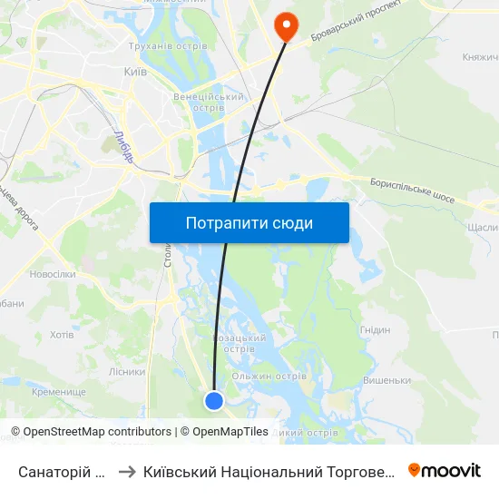 Санаторій Конча-Заспа to Київський Національний Торговельно-Економічний Університет map