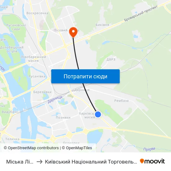 Міська Лікарня №1 to Київський Національний Торговельно-Економічний Університет map