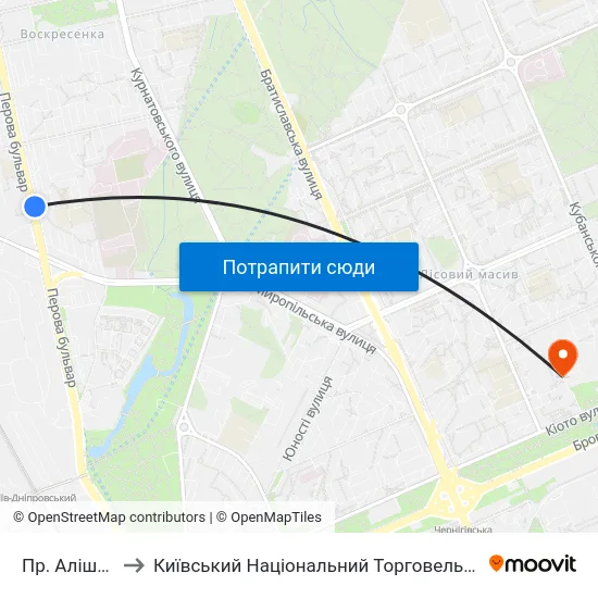 Пр. Алішера Навої to Київський Національний Торговельно-Економічний Університет map