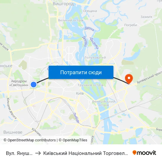 Вул. Януша Корчака to Київський Національний Торговельно-Економічний Університет map