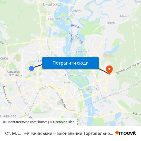 Ст. М. Сирець to Київський Національний Торговельно-Економічний Університет map